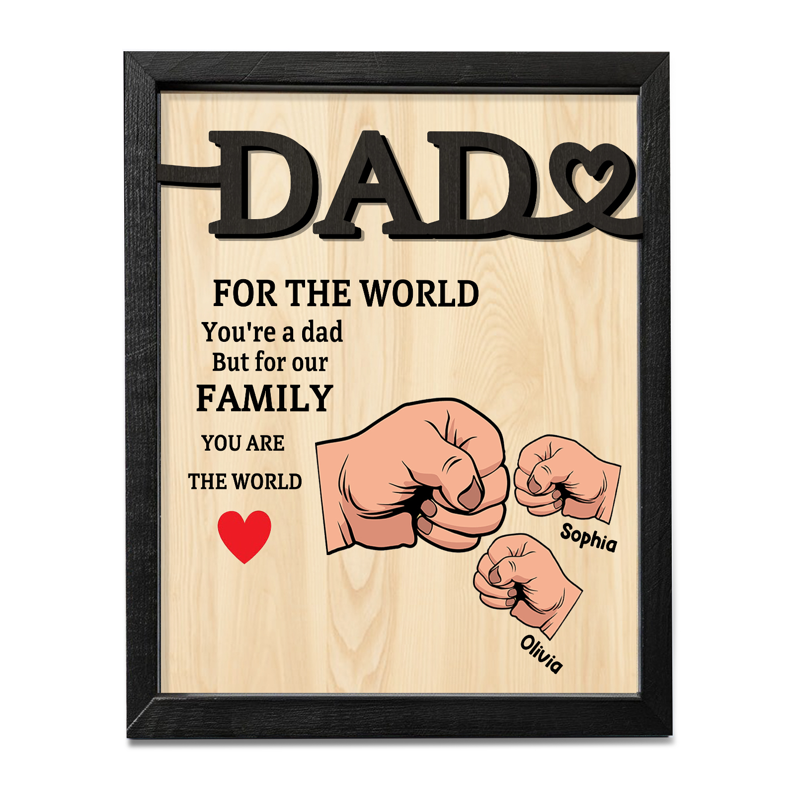 2 Names - Personalised Fist Bump Style Home Frame Wooden Decor Father's Day Gift for Dad