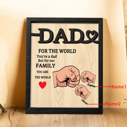 2 Names - Personalised Fist Bump Style Home Frame Wooden Decor Father's Day Gift for Dad