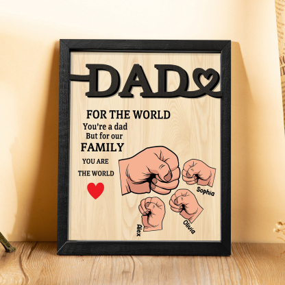 3 Names - Personalised Fist Bump Style Home Frame Wooden Decor Father's Day Gift for Dad