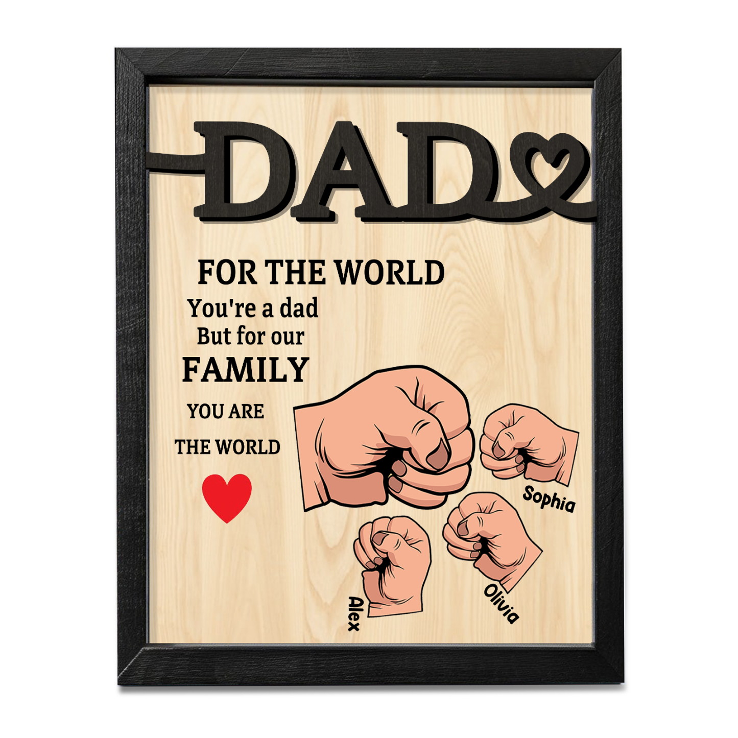 3 Names - Personalised Fist Bump Style Home Frame Wooden Decor Father's Day Gift for Dad