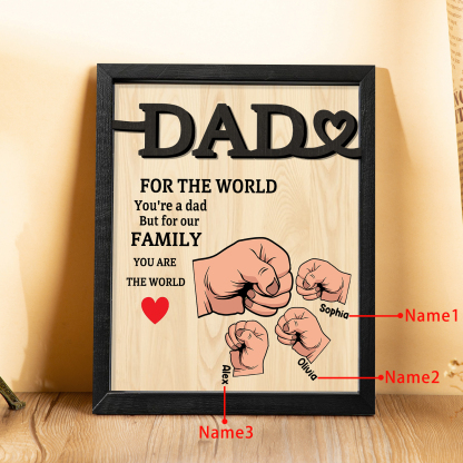 3 Names - Personalised Fist Bump Style Home Frame Wooden Decor Father's Day Gift for Dad