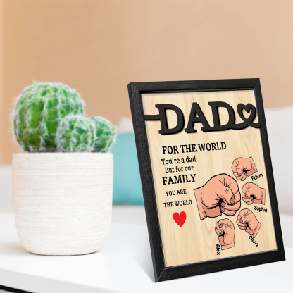 4 Names - Personalised Fist Bump Style Home Frame Wooden Decor Father's Day Gift for Dad