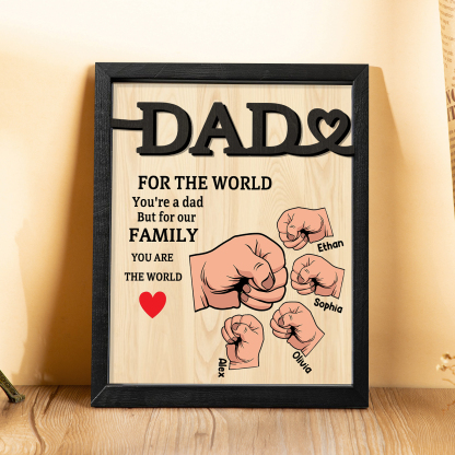 4 Names - Personalised Fist Bump Style Home Frame Wooden Decor Father's Day Gift for Dad