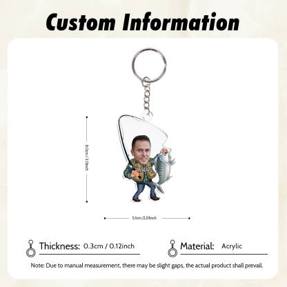 Personalised Photo And Name Acrylic Fishing/Golf Keyring, Gift For Dad/Grandpa