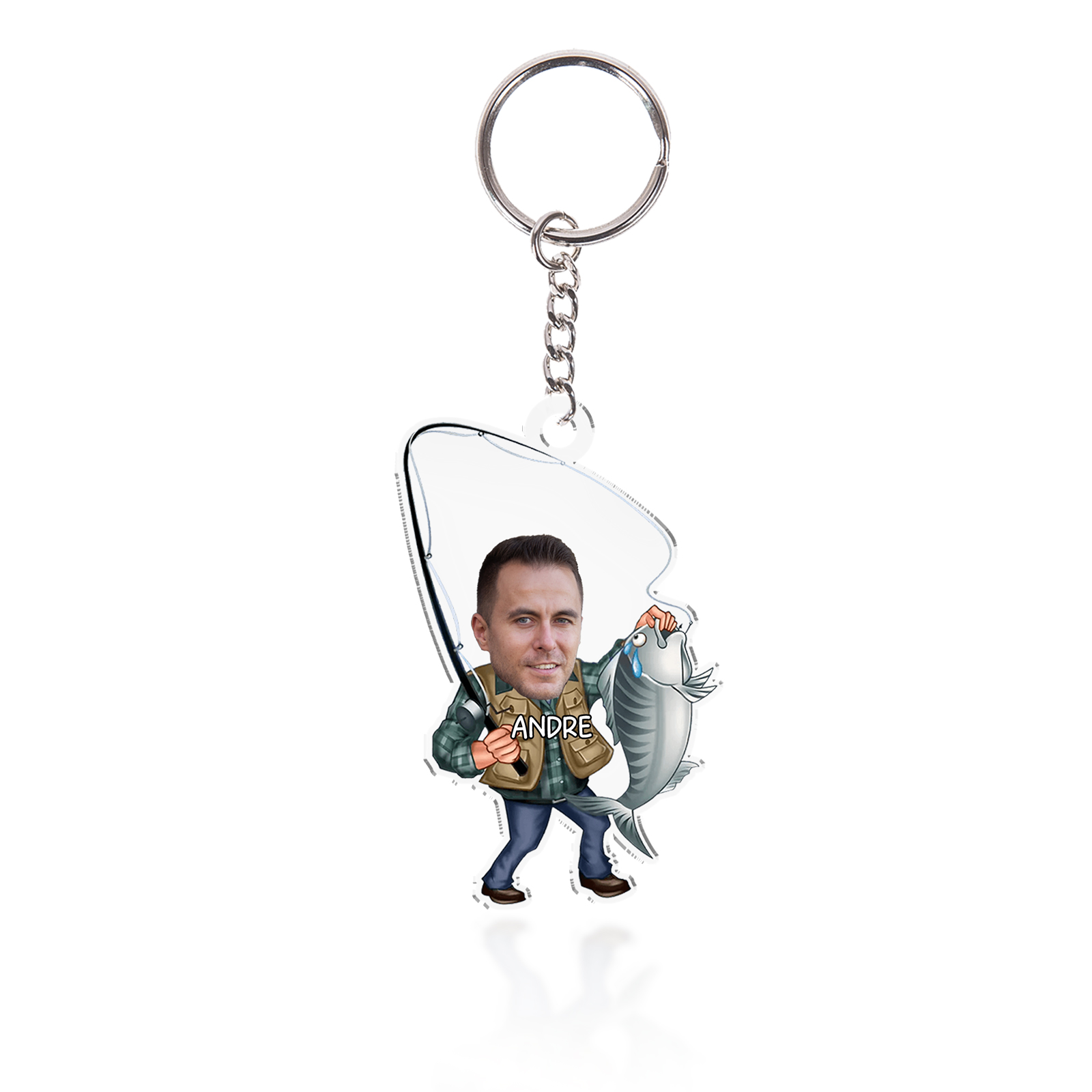 Personalised Photo And Name Acrylic Fishing/Golf Keyring, Gift For Dad/Grandpa