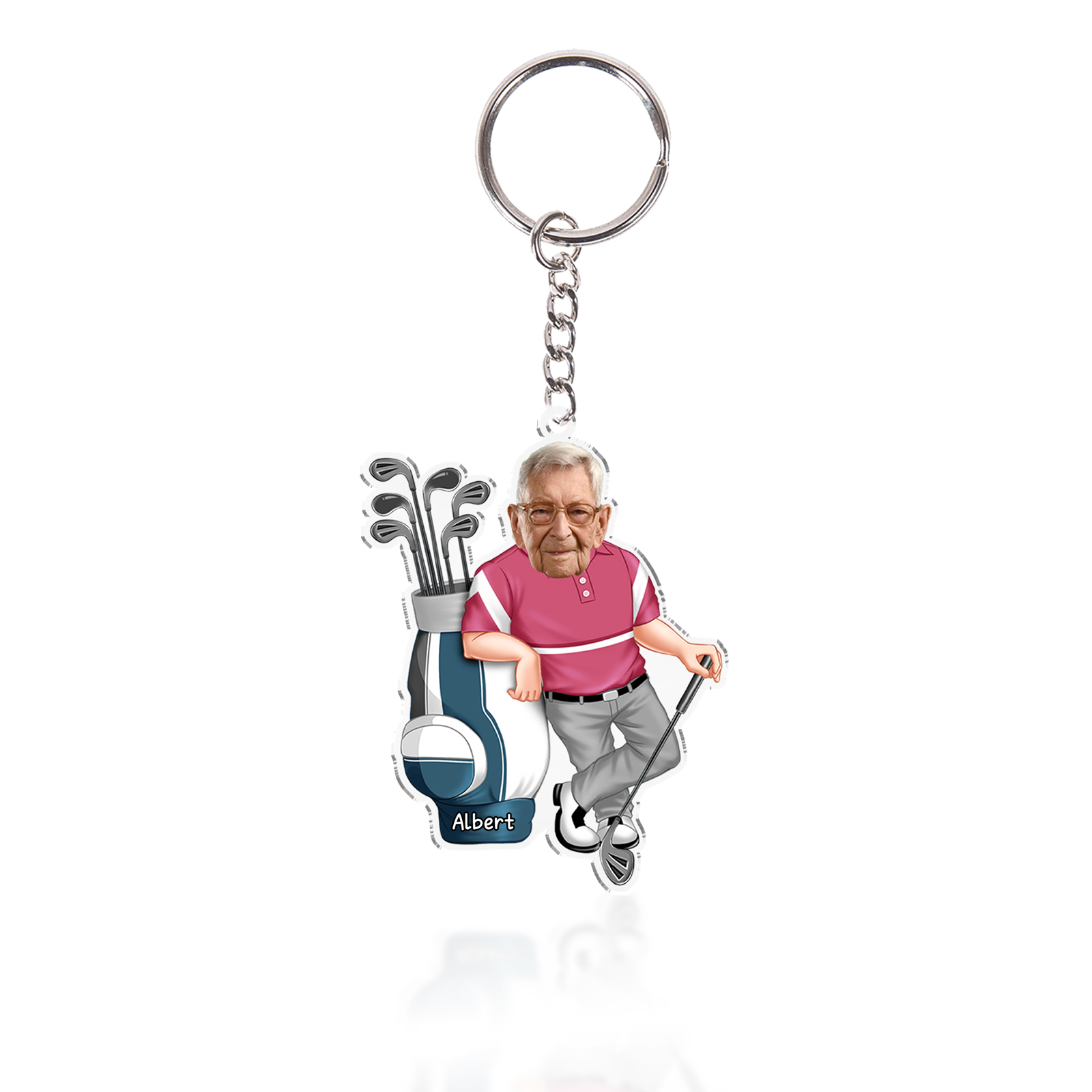 Personalised Photo And Name Acrylic Fishing/Golf Keyring, Gift For Dad/Grandpa