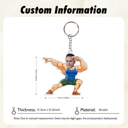 Personalised Photo Acrylic Fitness Boy Shape Keyring, Gift For Him