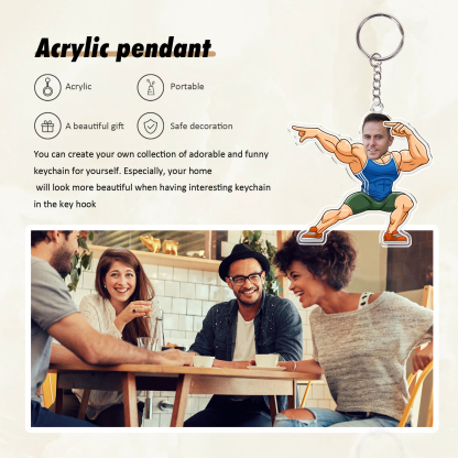 Personalised Photo Acrylic Fitness Boy Shape Keyring, Gift For Him