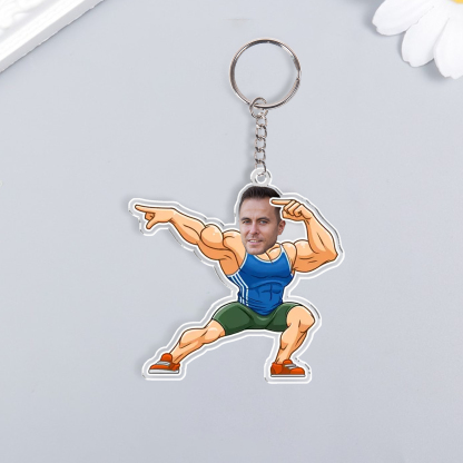 Personalised Photo Acrylic Fitness Boy Shape Keyring, Gift For Him