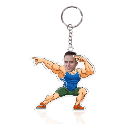Personalised Photo Acrylic Fitness Boy Shape Keyring, Gift For Him