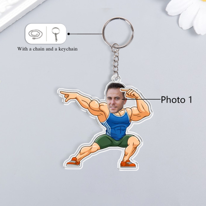 Personalised Photo Acrylic Fitness Boy Shape Keyring, Gift For Him