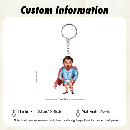 Personalised Photo & Text Acrylic Superman Keyring, Gift for Him