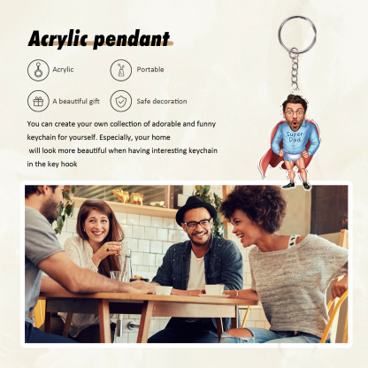 Personalised Photo & Text Acrylic Superman Keyring, Gift for Him