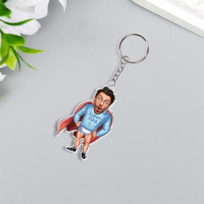 Personalised Photo & Text Acrylic Superman Keyring, Gift for Him