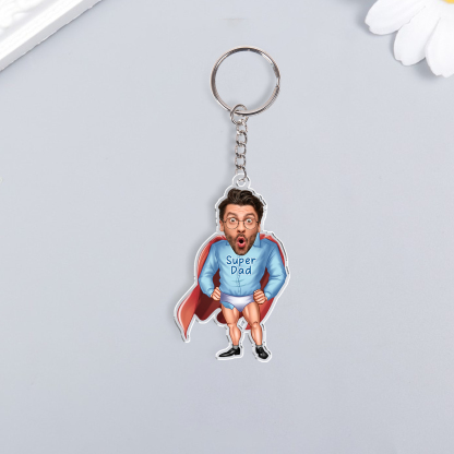 Personalised Photo & Text Acrylic Superman Keyring, Gift for Him