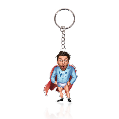 Personalised Photo & Text Acrylic Superman Keyring, Gift for Him