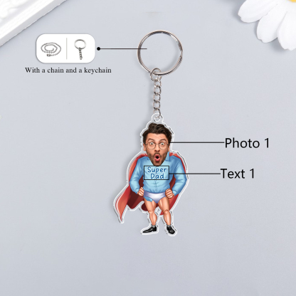 Personalised Photo & Text Acrylic Superman Keyring, Gift for Him