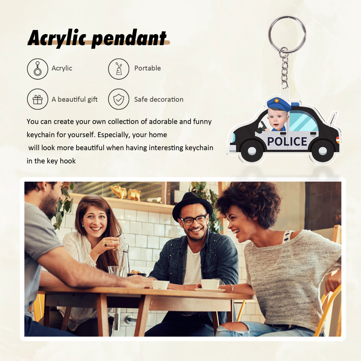 Personalised Custom Photo & Name Acrylic Driving Keyring, Children's Back To School Gift, Suitable For Son