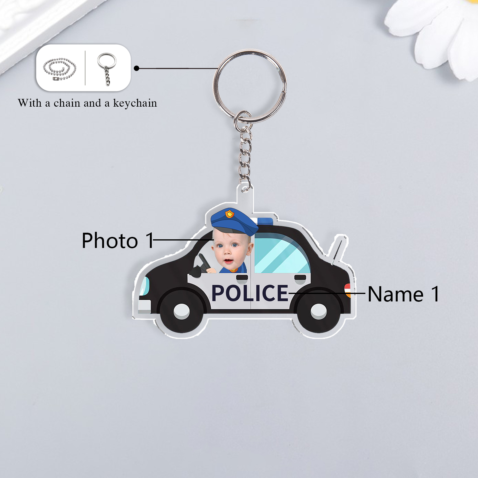 Personalised Custom Photo & Name Acrylic Driving Keyring, Children's Back To School Gift, Suitable For Son
