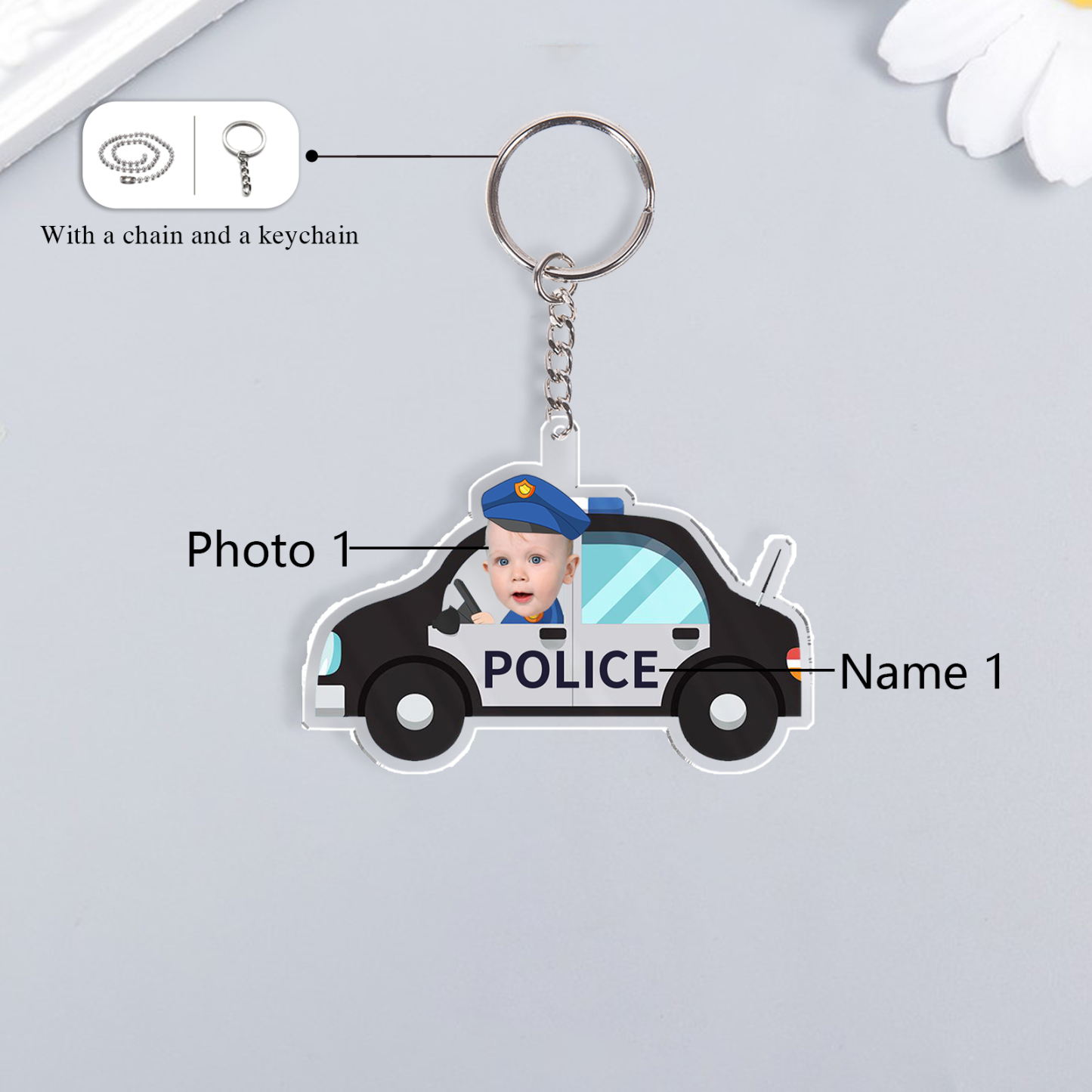 Personalised Custom Photo & Name Acrylic Driving Keyring, Children's Back To School Gift, Suitable For Son