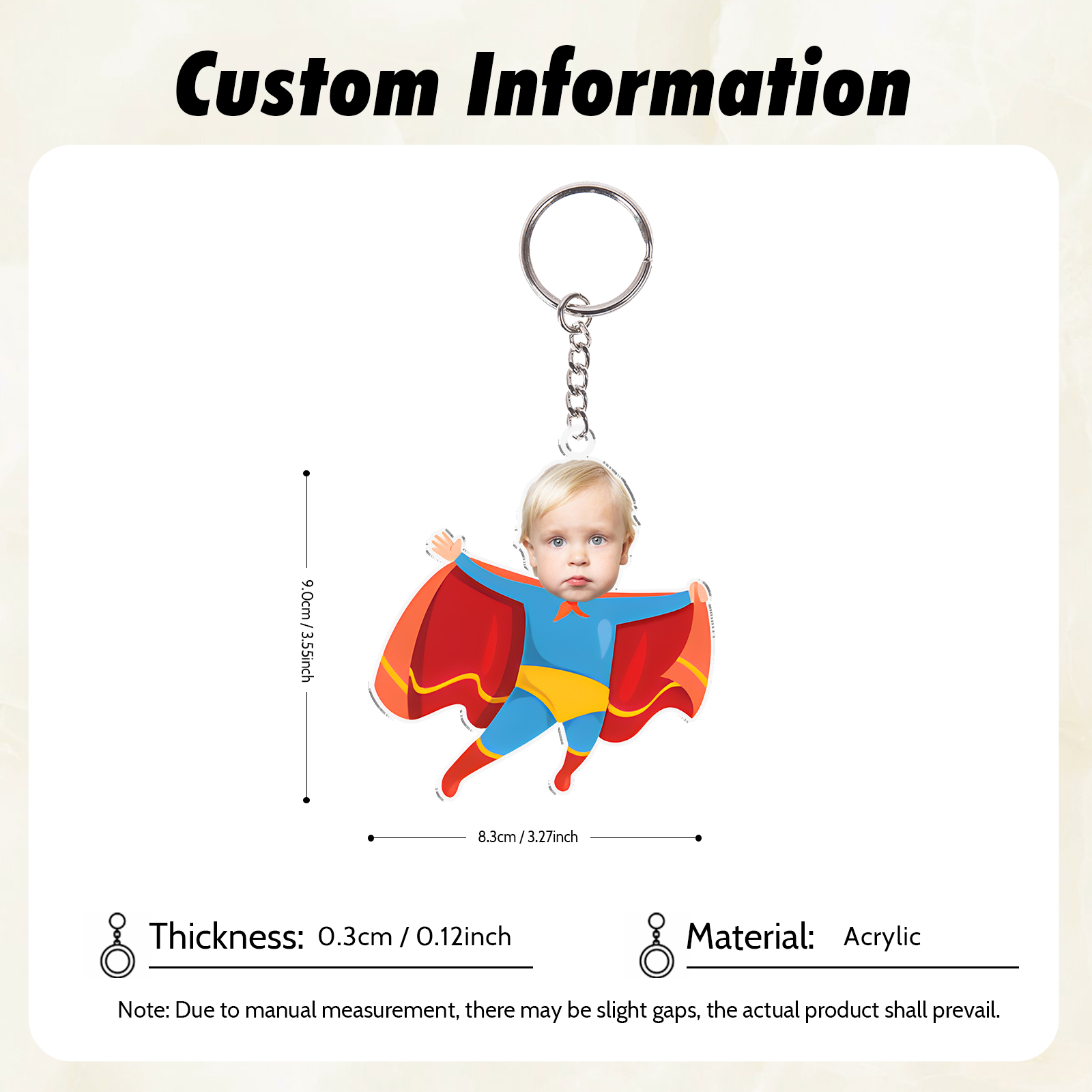 Personalised Custom Photo Acrylic Superman Keyring, Children'S Back To School Gift For Son/Daughter