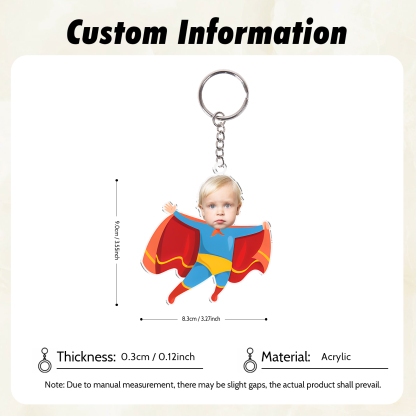 Personalised Custom Photo Acrylic Superman Keyring, Children'S Back To School Gift For Son/Daughter