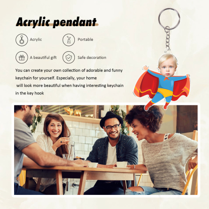 Personalised Custom Photo Acrylic Superman Keyring, Children'S Back To School Gift For Son/Daughter