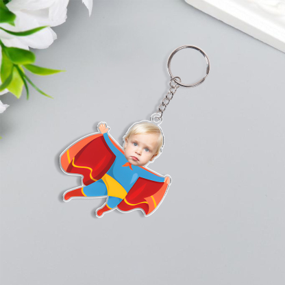Personalised Custom Photo Acrylic Superman Keyring, Children'S Back To School Gift For Son/Daughter