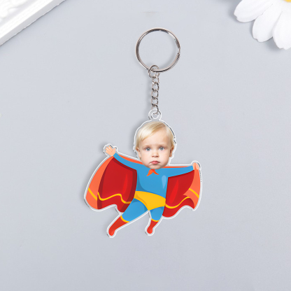 Personalised Custom Photo Acrylic Superman Keyring, Children'S Back To School Gift For Son/Daughter