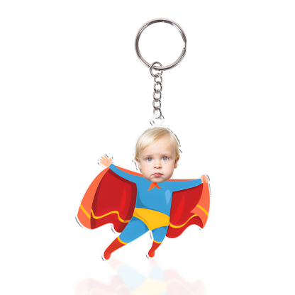 Personalised Custom Photo Acrylic Superman Keyring, Children'S Back To School Gift For Son/Daughter