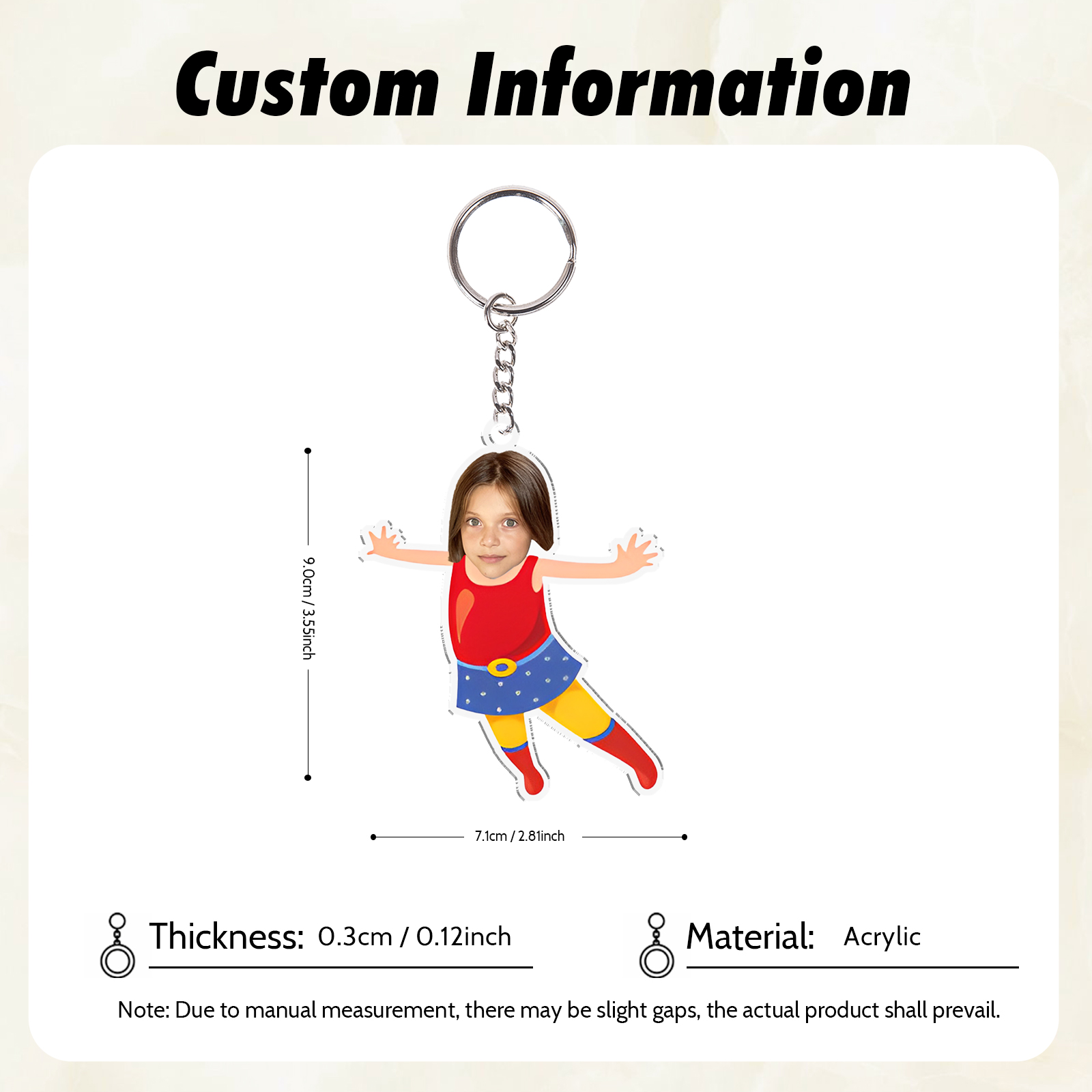 Personalised Custom Photo Acrylic Superman Keyring, Children'S Back To School Gift For Son/Daughter