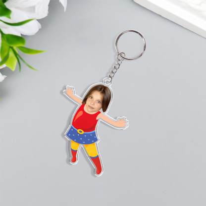 Personalised Custom Photo Acrylic Superman Keyring, Children'S Back To School Gift For Son/Daughter