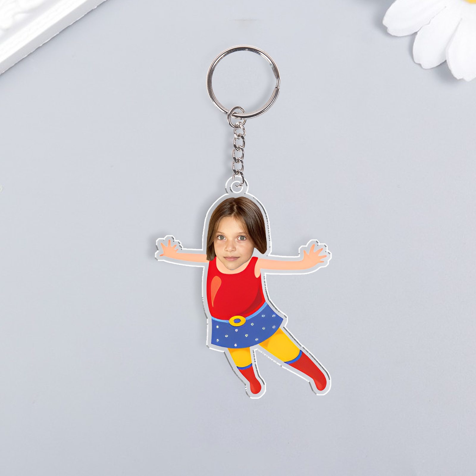 Personalised Custom Photo Acrylic Superman Keyring, Children'S Back To School Gift For Son/Daughter