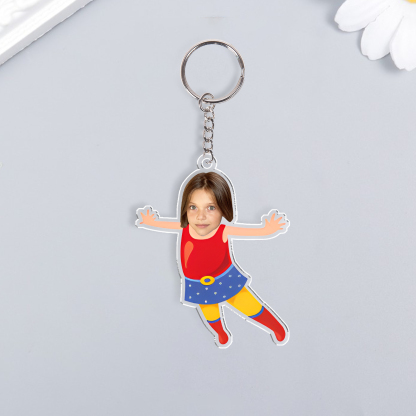 Personalised Custom Photo Acrylic Superman Keyring, Children'S Back To School Gift For Son/Daughter