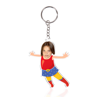 Personalised Custom Photo Acrylic Superman Keyring, Children'S Back To School Gift For Son/Daughter