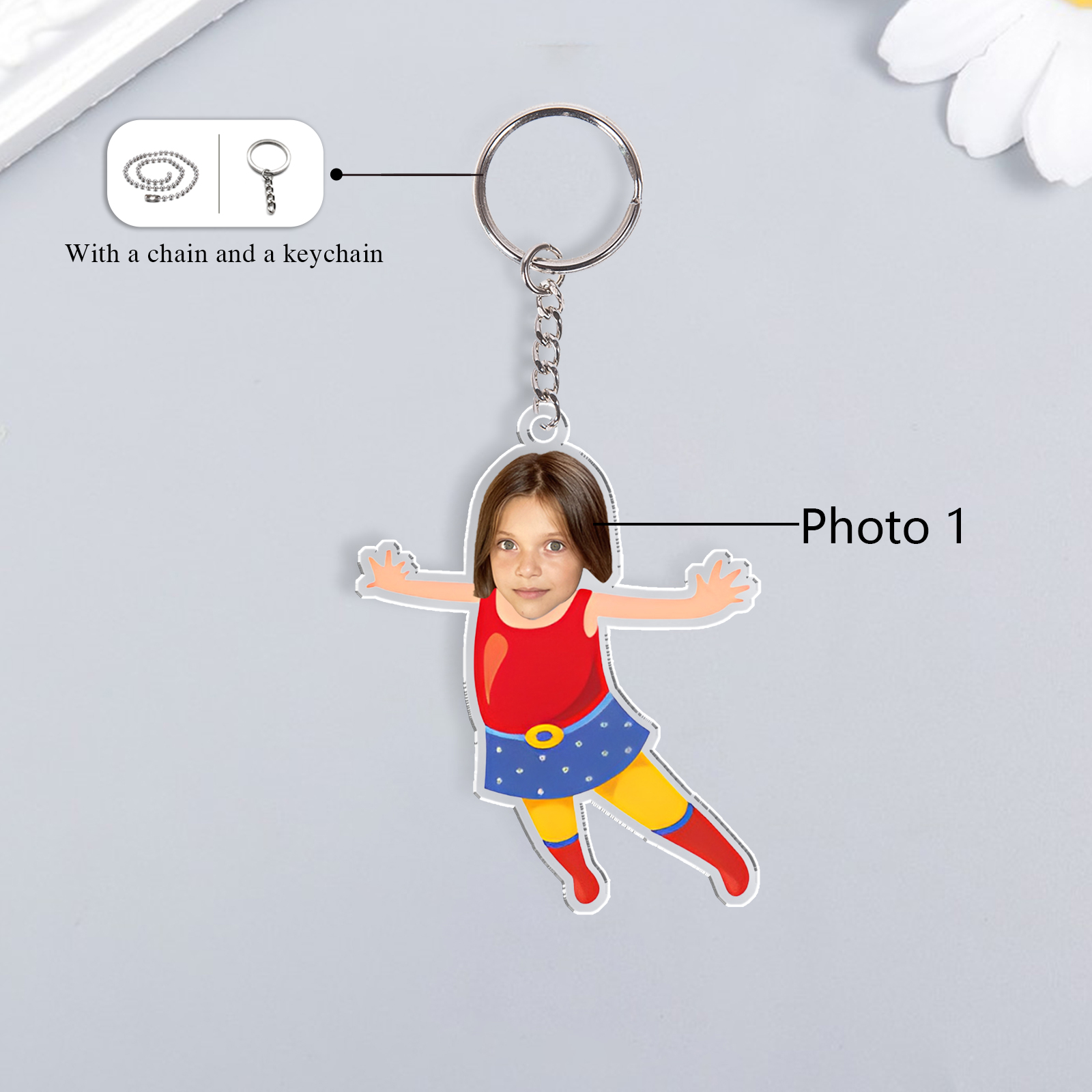 Personalised Custom Photo Acrylic Superman Keyring, Children'S Back To School Gift For Son/Daughter