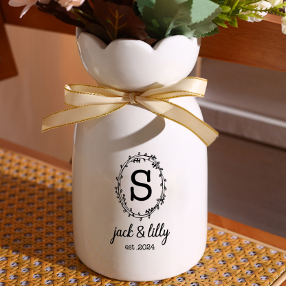 Personalised Ceramic Vase Custom Lettet & Text & Year Moving Gift for