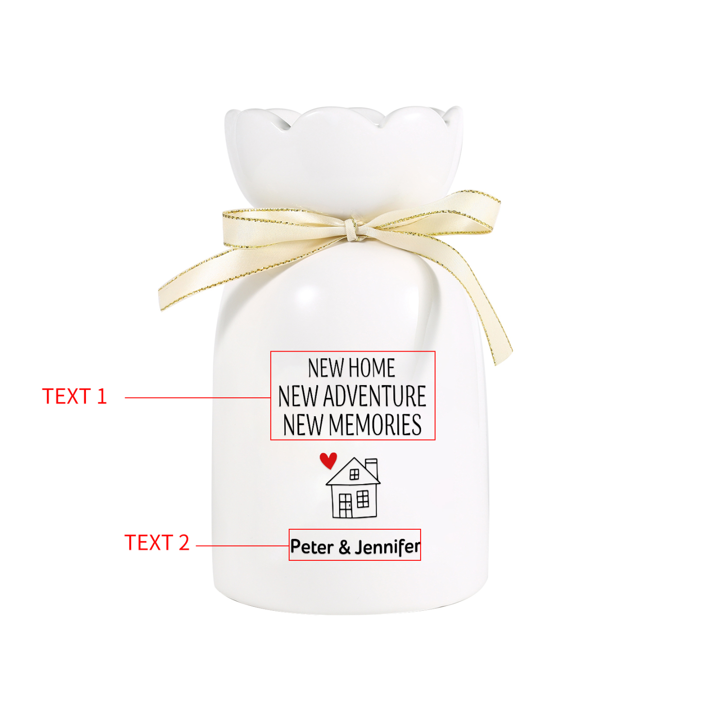 Personalised Ceramic Vase Custom 2 Text Moving Gift for Family/Friend | Jessemade