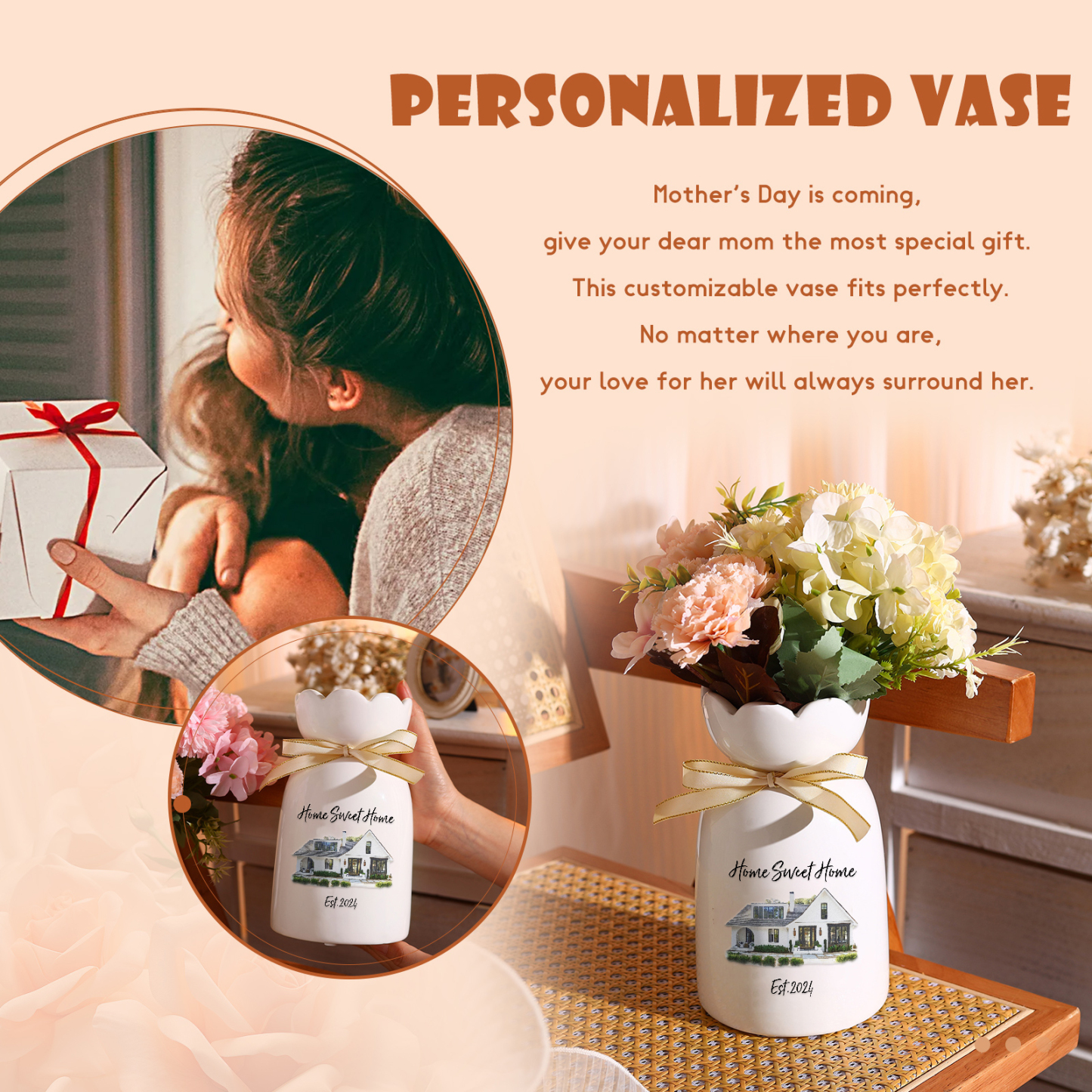 Personalised Ceramic Vase Custom Photo & Text & Year Moving Gift for Family | Jessemade