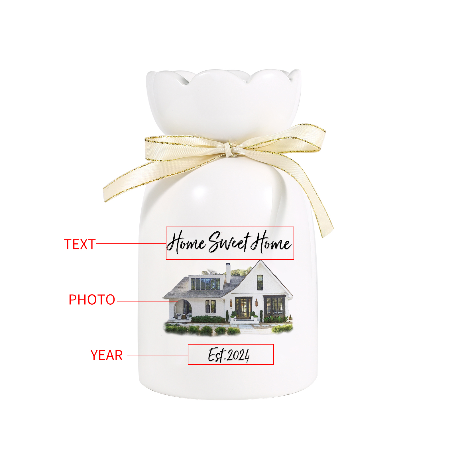 Personalised Ceramic Vase Custom Photo & Text & Year Moving Gift for Family | Jessemade