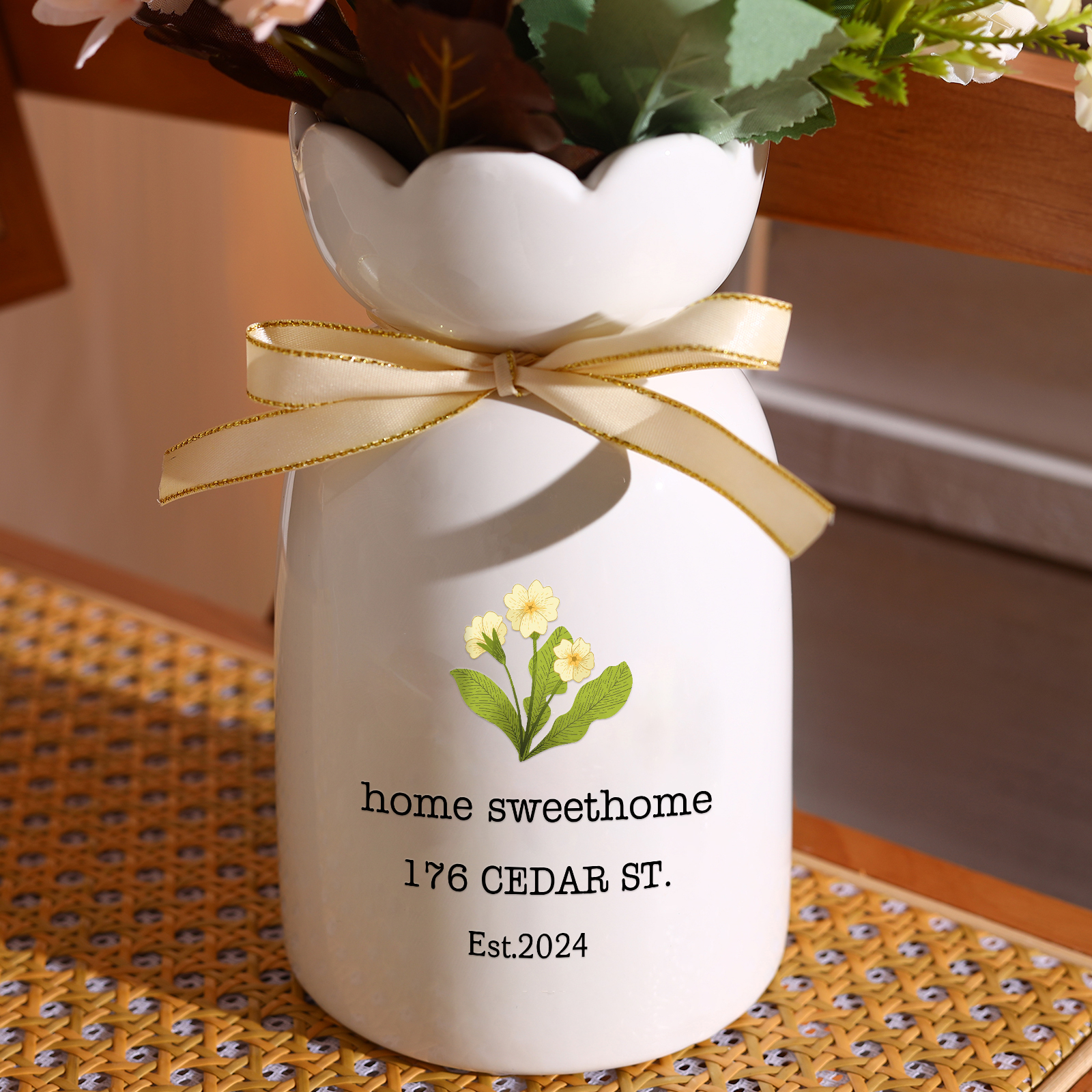 Personalised Ceramic Vase Custom Birthflower & Text & Year Moving Gift for Family/Friend | Jessemade