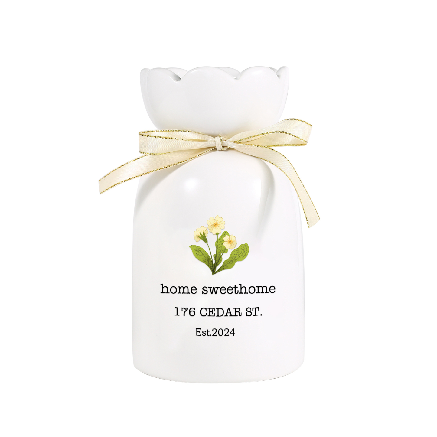 Personalised Ceramic Vase Custom Birthflower & Text & Year Moving Gift for Family/Friend | Jessemade