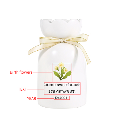 Personalised Ceramic Vase Custom Birthflower & Text & Year Moving Gift for Family/Friend | Jessemade