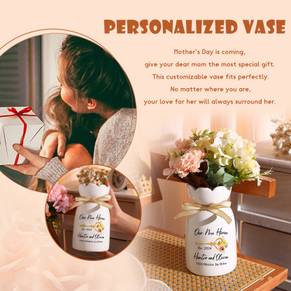 Personalised Ceramic Vase Custom 3 Text & 1 Year Moving Gift for Family | Jessemade