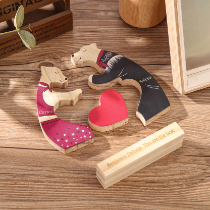 Personalized Wooden Couple Bears Puzzle with 2 Family Name - Custom Family Name Puzzle for Couple