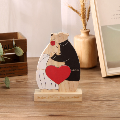 Personalized Wooden Couple Bears Puzzle with 2 Family Name - Custom Family Name Puzzle for Couple