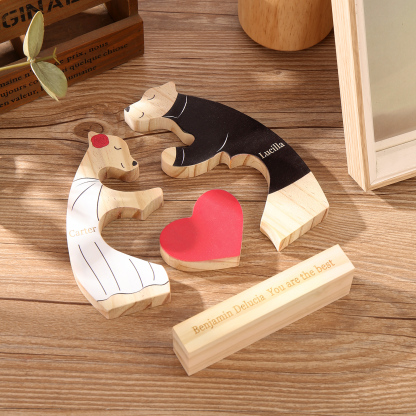 Personalized Wooden Couple Bears Puzzle with 2 Family Name - Custom Family Name Puzzle for Couple