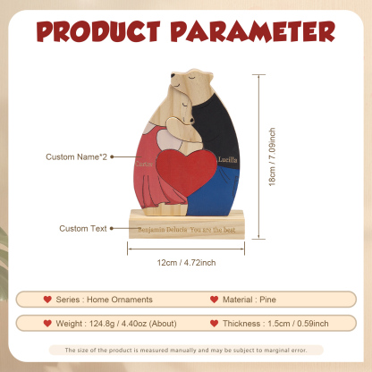 Personalized Wooden Couple Bears Puzzle with 2 Family Name - Custom Family Name Puzzle for Couple