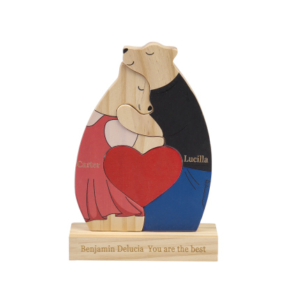 Personalized Wooden Couple Bears Puzzle with 2 Family Name - Custom Family Name Puzzle for Couple