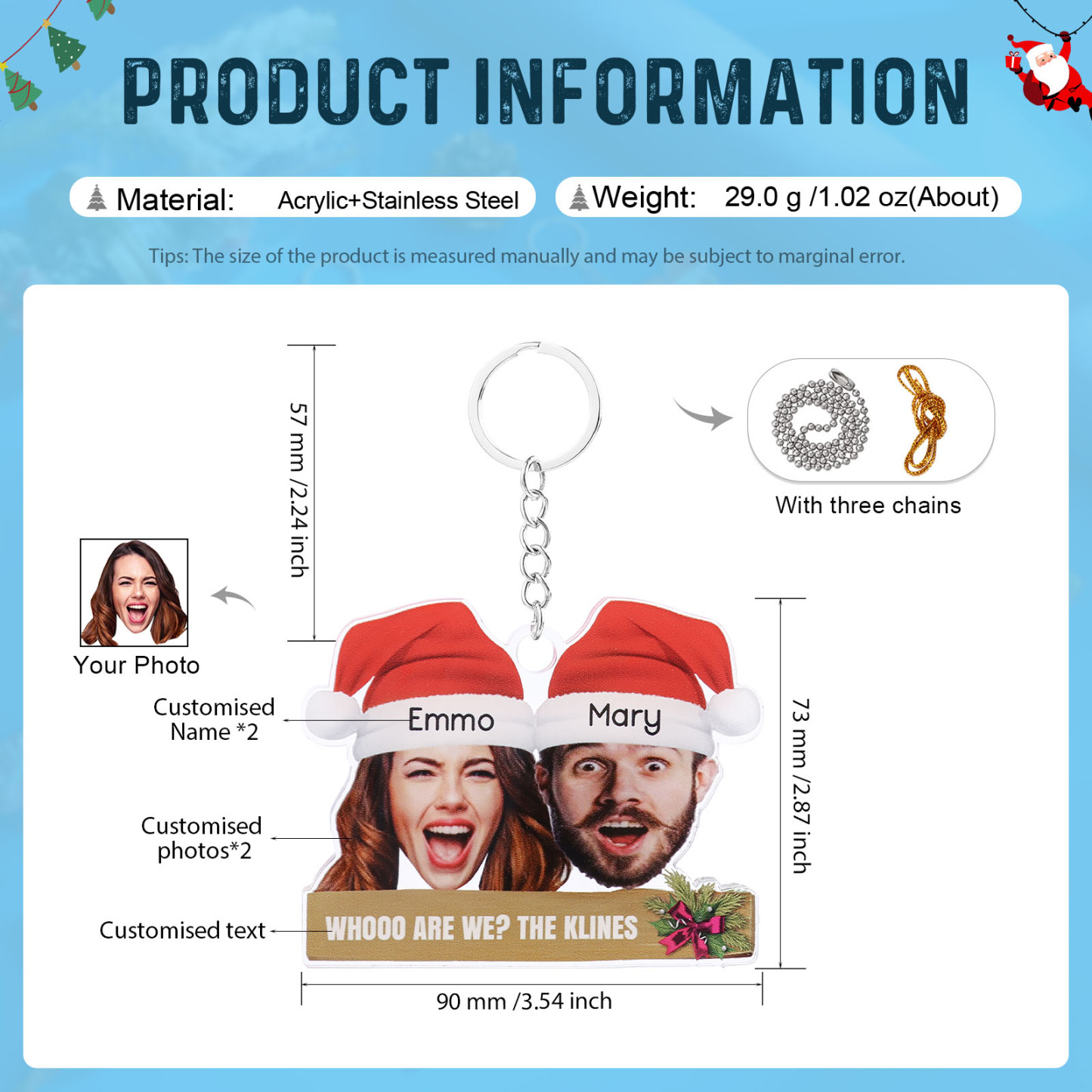 Personalised Christmas Family Ornament with Custom 2 Names and 2 Photos Christmas Hanging Ornament Gift for Family| Jessmade